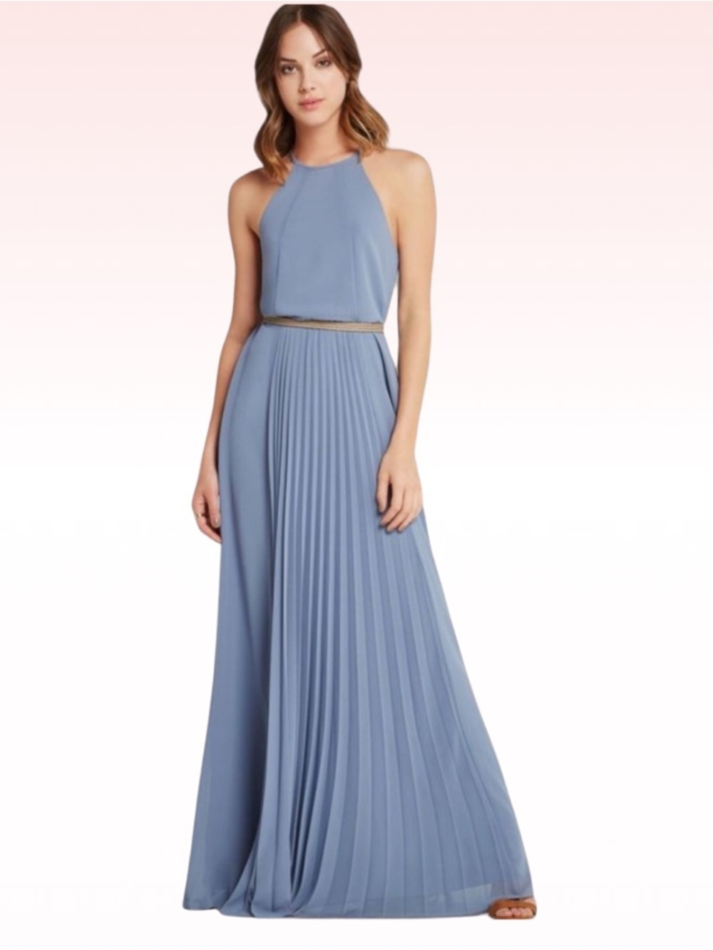 BCBGENERATION Blue Pleated Halter Neck Maxi Dress (Sz 2)